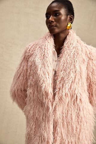 Mélanie Faux-Fur Open-Front Coat — Pink