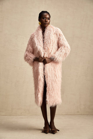 Mélanie Faux-Fur Open-Front Coat — Pink
