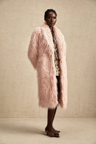 Mélanie Faux-Fur Open-Front Coat — Pink