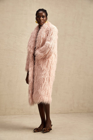 Mélanie Faux-Fur Open-Front Coat — Pink