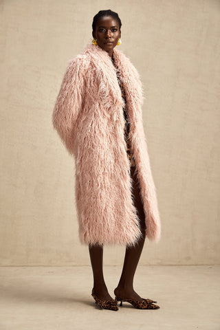 Mélanie Faux-Fur Open-Front Coat — Pink