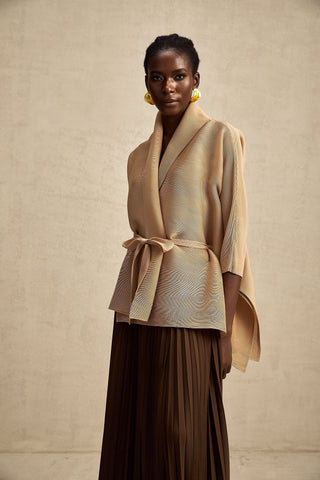 Adèle Cape-Wrap Top and Skirt Set — Khaki & Brown