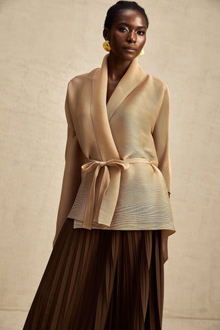 Adèle Cape-Wrap Top and Skirt Set — Khaki & Brown