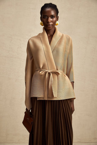 Adèle Cape-Wrap Top and Skirt Set — Khaki & Brown
