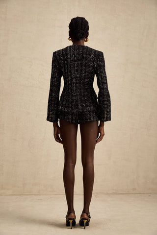 Claudine Metallic Tweed Jacket and Shorts Set — Black & Gold