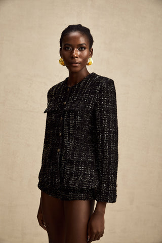 Claudine Metallic Tweed Jacket and Shorts Set — Black & Gold