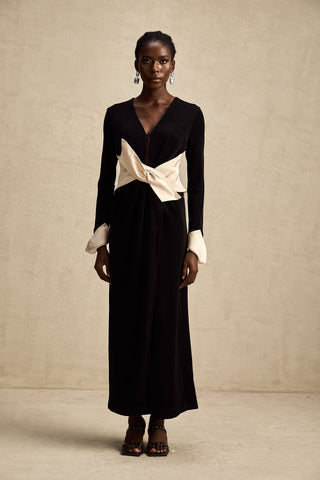 Karine Corset Cut-Out Maxi Dress — White & Black