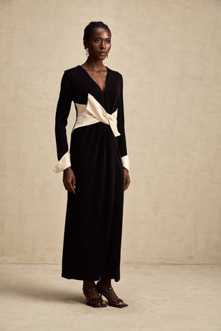 Karine Corset Cut-Out Maxi Dress — White & Black