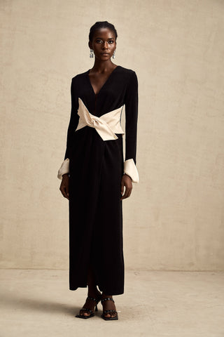 Karine Corset Cut-Out Maxi Dress — White & Black