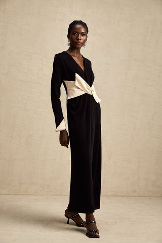 Karine Corset Cut-Out Maxi Dress — White & Black