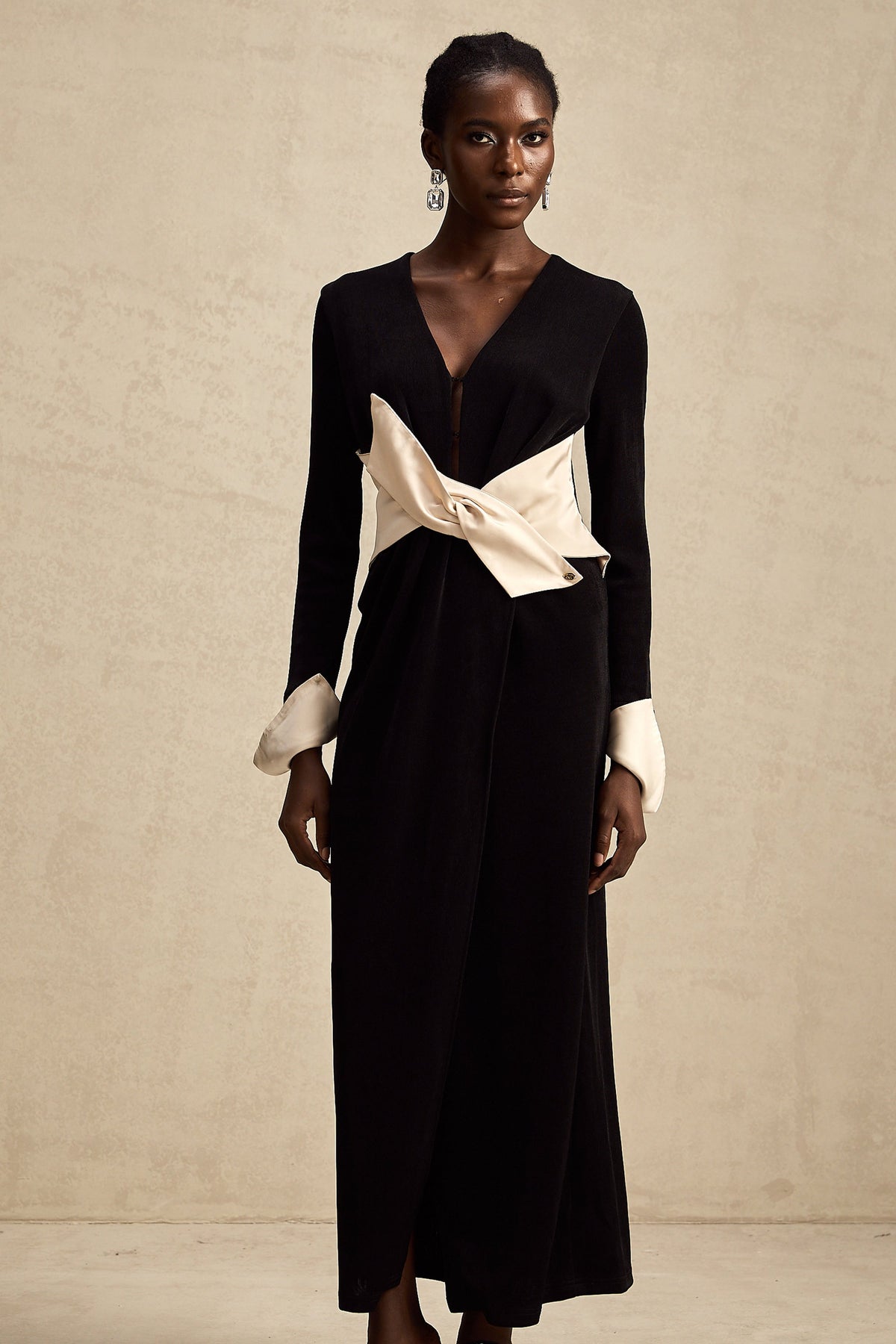 Karine Corset Cut-Out Maxi Dress — White & Black