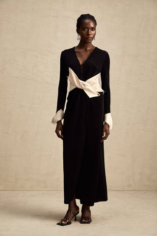 Karine Corset Cut-Out Maxi Dress — White & Black
