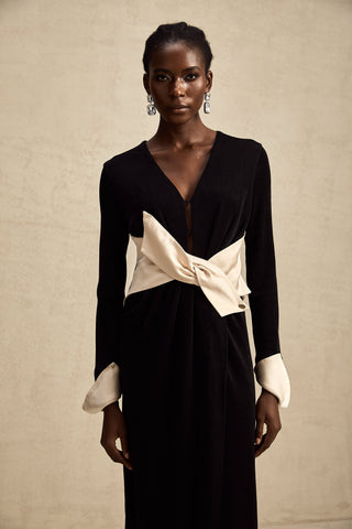 Karine Corset Cut-Out Maxi Dress — White & Black