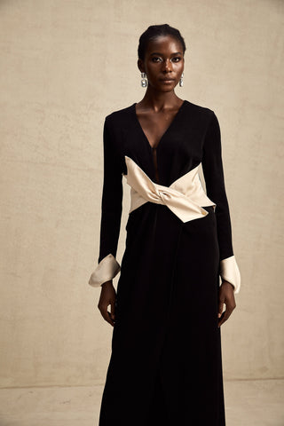 Karine Corset Cut-Out Maxi Dress — White & Black