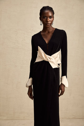 Karine Corset Cut-Out Maxi Dress — White & Black