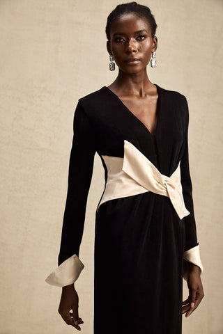 Karine Corset Cut-Out Maxi Dress — White & Black