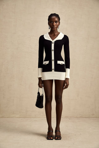 Charlotte Color-Blocked Ribbed Knit Mini Dress — Black & White