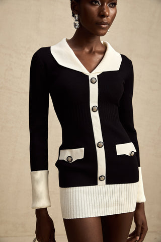 Charlotte Color-Blocked Ribbed Knit Mini Dress — Black & White