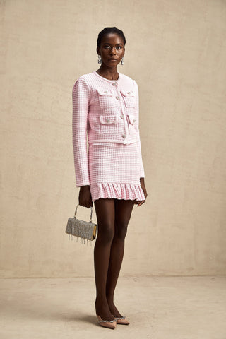 Fabienne Waffle-Knit Jacket and Skirt Set — Pink