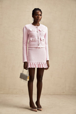 Fabienne Waffle-Knit Jacket and Skirt Set — Pink