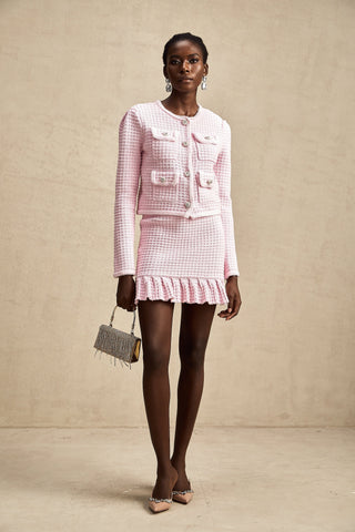 Fabienne Waffle-Knit Jacket and Skirt Set — Pink