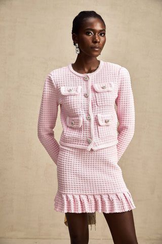 Fabienne Waffle-Knit Jacket and Skirt Set — Pink