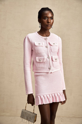 Fabienne Waffle-Knit Jacket and Skirt Set — Pink