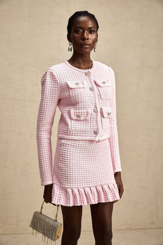 Fabienne Waffle-Knit Jacket and Skirt Set — Pink