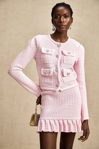 Fabienne Waffle-Knit Jacket and Skirt Set — Pink