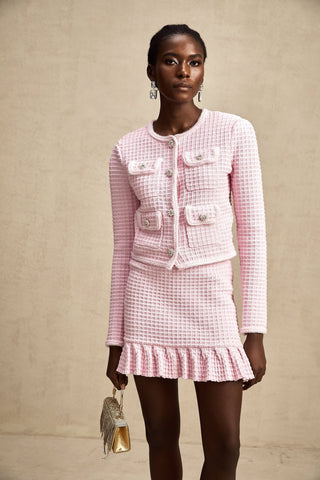 Fabienne Waffle-Knit Jacket and Skirt Set — Pink