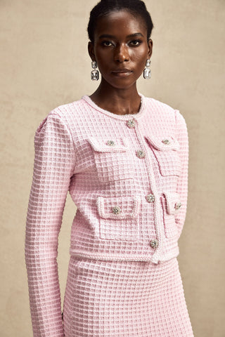 Fabienne Waffle-Knit Jacket and Skirt Set — Pink