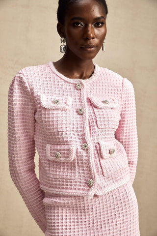 Fabienne Waffle-Knit Jacket and Skirt Set — Pink