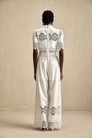 Raphaëlle Lace-Trim Crop Top and Trousers Set — White