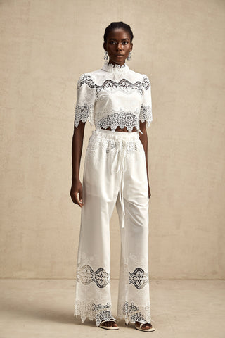 Raphaëlle Lace-Trim Crop Top and Trousers Set — White
