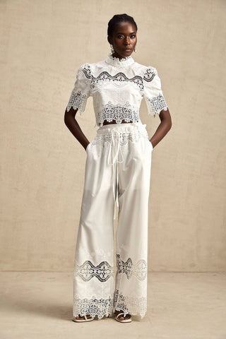 Raphaëlle Lace-Trim Crop Top and Trousers Set — White