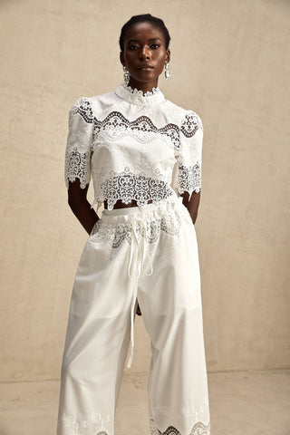 Raphaëlle Lace-Trim Crop Top and Trousers Set — White