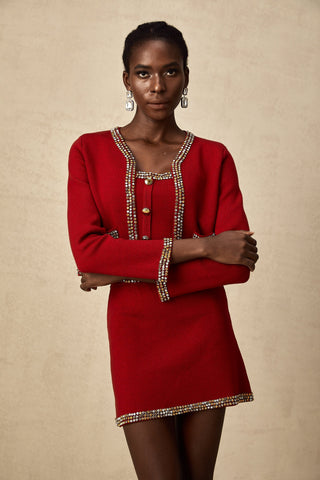 Lotus Knit Cardigan, Vest, and Skirt Set — Red