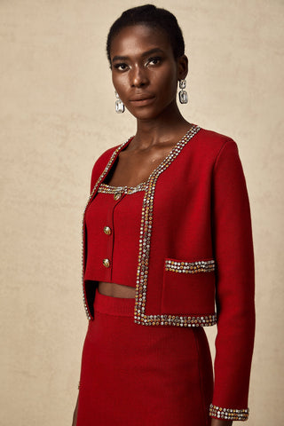 Lotus Knit Cardigan, Vest, and Skirt Set — Red