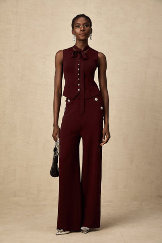 Calandra Knit Vest and Trousers Set — Dark Red