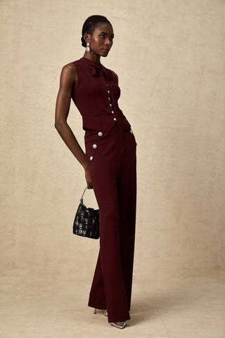 Calandra Knit Vest and Trousers Set — Dark Red