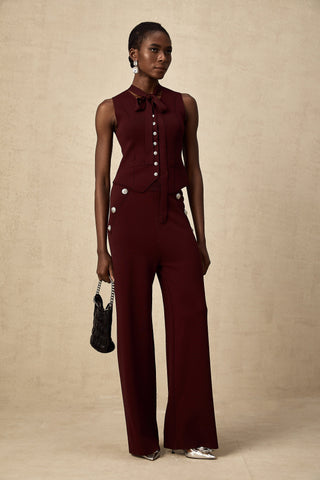 Calandra Knit Vest and Trousers Set — Dark Red