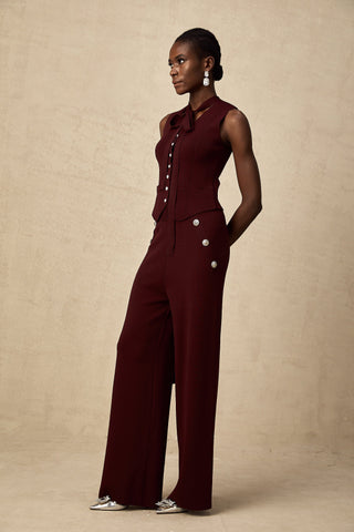 Calandra Knit Vest and Trousers Set — Dark Red