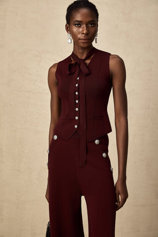 Calandra Knit Vest and Trousers Set — Dark Red