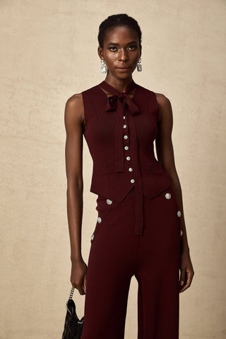 Calandra Knit Vest and Trousers Set — Dark Red