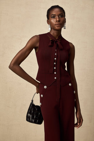 Calandra Knit Vest and Trousers Set — Dark Red