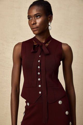 Calandra Knit Vest and Trousers Set — Dark Red