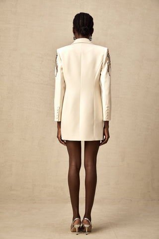 Éléna Sequined Wrap Blazer Dress — Neutral
