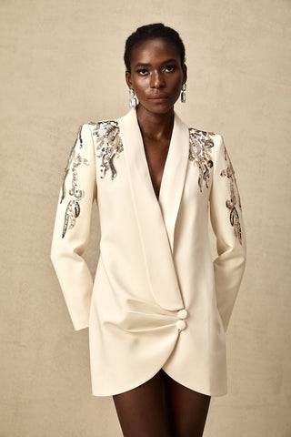 Éléna Sequined Wrap Blazer Dress — Neutral