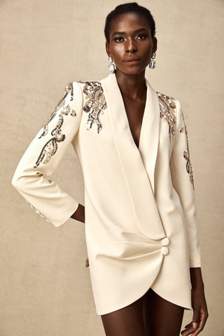 Éléna Sequined Wrap Blazer Dress — Neutral