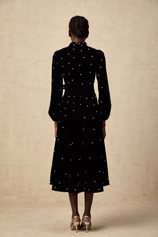 Lola Velvet Bow-Detail Midi Dress — Black